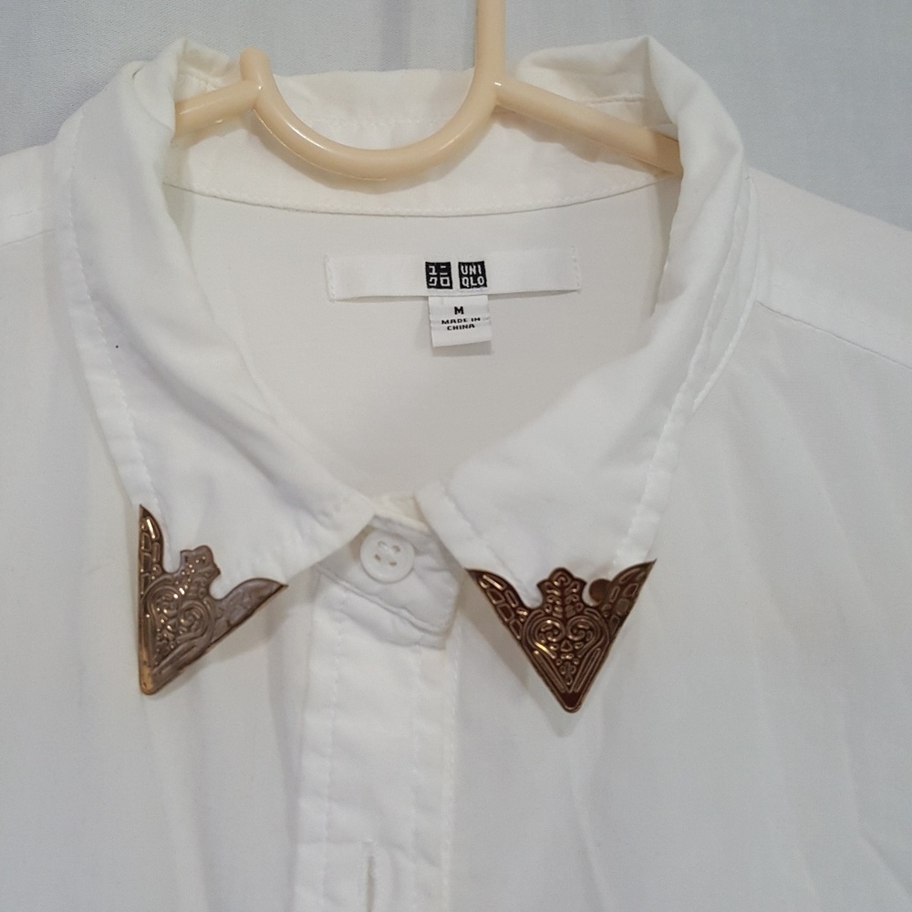 White button down with metal collar detail